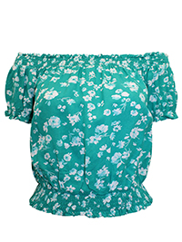 S/DAR GREEN Floral Print Shirred Hem Bardot Top - Size 10 S/DAR GREEN Floral Print Shirred Hem Bardot Top - Size 10