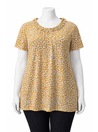 JB OCHRE Printed Frill Round Neck Blouse - Plus Size 12 to 22