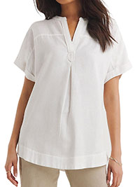 WHITE Linen Blend Short Sleeve Top - Plus Size 18 to 20