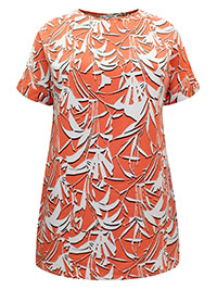 ORANGE Tropical Short Sleeve Longline Boxy Top - Plus Size 16 to 30