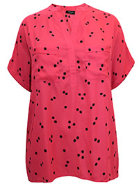 RED Spot Print Short Sleeve Pocket Front Blouse - Plus Size 20 to 24