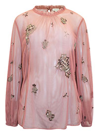 ROSE Embellished High Neck Sheer Blouse - Size 8 to 22