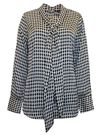 BLACK Harlequin Print Tie Neck Blouse - Size 6 to 14 (XS to XL)
