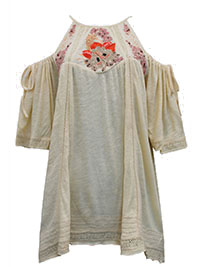 FP IVORY Pure Cotton Embroidered Cold Shoulder Top - Size 4/6 to 16/18 (XS to L)