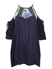 FP NAVY Pure Cotton Embroidered Cold Shoulder Top - Size 4/6 to 16/18 (XS to L)