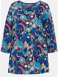 ULLAP NAVY Prints on Prints Round Neck Cotton Tee - Plus Size 20/22 to 36/38