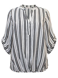 IVORY Striped Woven Pleat Hem Blouse - Plus Size 16 to 26