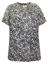 BLACK Linen Blend Notch Neck Blouse - Size 10 to 30