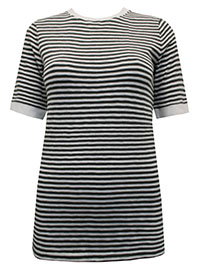 MoP KHAKI Pure Cotton Banded Trim Striped Half Sleeve Top - Size 10 (S) MoP KHAKI Pure Cotton Banded Trim Striped Half Sleeve Top - Size 10 (S)