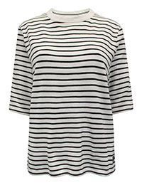 MoP CREAM BLACK Pure Cotton Striped Half Sleeve Top - Size 10 to 16 (S to XL)