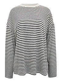 MoP CREAM BLACK Pure Cotton Banded Trim Striped Long Sleeve Top - Size 6 to 16 (XXS to XL) MoP CREAM BLACK Pure Cotton Banded Trim Striped Long Sleeve Top - Size 6 to 16 (XXS to XL)