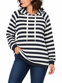 MoP NAVY WHITE Pure Cotton Striped Hoodie - Size 8 to 16 (XS to XL)