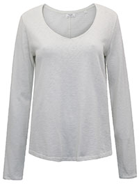 MoP WHITE Pure Cotton V-Neck Long Sleeve Top - Size 8 to 16 (XS to XL)