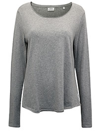 MoP GREY Pure Cotton Long Sleeve Raw Trim T-Shirt - Size 10 to 12 (S to M)