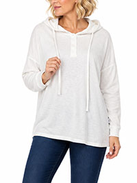 MoP IVORY Pure Cotton Half Button Hoodie - Size 8 to 16 (XS to XL)