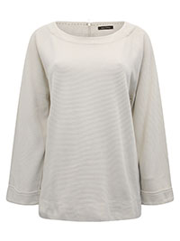 MoP BEIGE Textured Stripe Zip Back Top - Size 8 to 16 (XS to XL) MoP BEIGE Textured Stripe Zip Back Top - Size 8 to 16 (XS to XL)