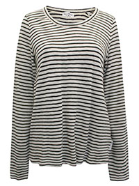 MoP IVORY/BLACK Pure Cotton Striped Long Sleeve Top - Size 8 to 16 (XS to XL)