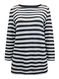 MoP NAVY Pure Cotton Textured Side Zip Striped Top - Size 10 to 16 (S to XL) MoP NAVY Pure Cotton Textured Side Zip Striped Top - Size 10 to 16 (S to XL)