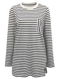 MoP NAVY Pure Cotton Striped Side Split Tunic - Size 10 to 12 (S to M)