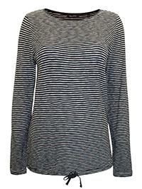 MoP NAVY Pure Cotton Long Sleeve Striped Bubble Hem Top - Size 6 to 16 (XXS to XL) MoP NAVY Pure Cotton Long Sleeve Striped Bubble Hem Top - Size 6 to 16 (XXS to XL)