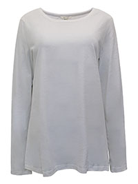 WS WHITE Pure Cotton Long Sleeve Scoop Neck Top - Size 10 to 18