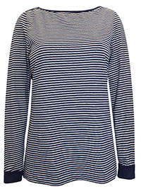 WS NAVY Pure Cotton Striped Long Sleeve Top - Size 8 to 22
