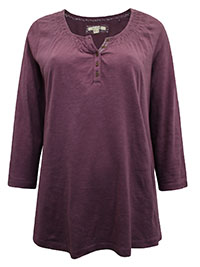 WS MAUVE Pure Cotton Shirred Detail 3/4 Sleeve Top - Size 8 to 18