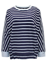 WS NAVY Pure Cotton Exposed Stitch Striped Top - Size 8 to 18