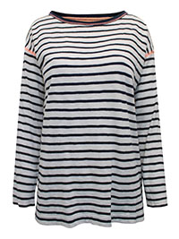 WS WHITE Pure Cotton Contrast Stitch Striped Top - Size 10