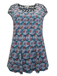 WS BLUE Pure Cotton Mixed Print Pintuck Top - Size 10 to 12