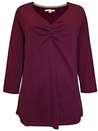 WS WINE Pure Cotton Ruched Front Top - Size 8 to 18