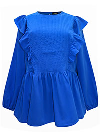 COBALT Crinkle Pintuck Front Peplum Blouse - Plus Size 24 to 26