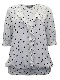 WHITE Polka Dot Frill Detail Shirred Top - Size 10