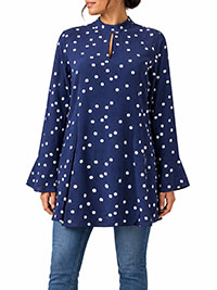 NAVY Polka Dot Keyhole Detail Fluted Cuff Top - Size 10