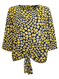 NAVY Heart Print Tie Front Woven Top - Size 10 to 22 NAVY Heart Print Tie Front Woven Top - Size 10 to 22