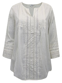FF IVORY Pure Cotton Lace Insert Pintuck Top - Size 10 to 12