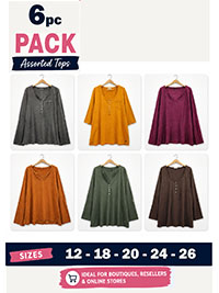6-PACK Assorted Plain, Henley and Notched Neck Tops - Size 12 to 26