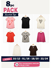 8-PACK Assorted Plain, Graphic Print T-shirts - Size 8 to 24