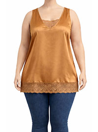 GOLD Lace Trim Satin Tank Top - Plus Size 14 to 34 (US 12W to 32W)
