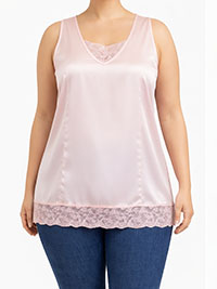 PINK Lace Trim Satin Tank Top - Plus Size 14 to 34 (US 12W to 32W)