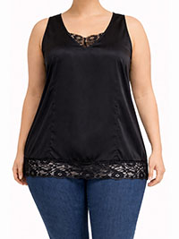 BLACK Lace Trim Satin Tank Top - Plus Size 16 to 30 (US 14W to 28W)