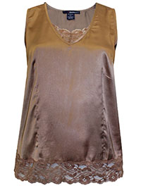 BRONZE Lace Trim Satin Tank Top - Plus Size 16 to 30 (US 14W to 28W)
