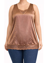 BRONZE Lace Trim Satin Tank Top - Plus Size 16 to 30 (US 14W to 28W)