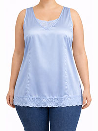 SKY-BLUE Lace Trim Satin Tank Top - Plus Size 14 to 34 (US 12W to 32W)
