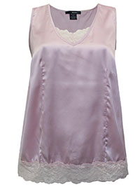 SOFT-PINK Lace Trim Satin Tank Top - Plus Size 14 to 34 (US 12W to 32W)