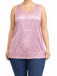 SOFT-PINK Lace Trim Satin Tank Top - Plus Size 14 to 34 (US 12W to 32W)