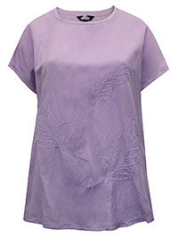 LILAC Pure Cotton Floral Embroidered Short Sleeve Top - Plus Size 16/18 to 36/38