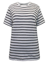 WHITE Pure Cotton Striped Crew Neck T-Shirt - Size 12/14 (S)