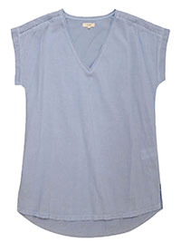 BLUE Linen Blend Embroidered Shoulder Top - Size 10 to 12 (S to M)