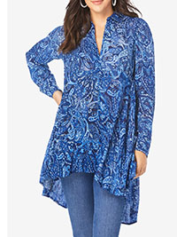 BLUE Paisley Print Long Sleeve Swing Tunic - Plus Size 16 to 38 (US 14W to 36W)